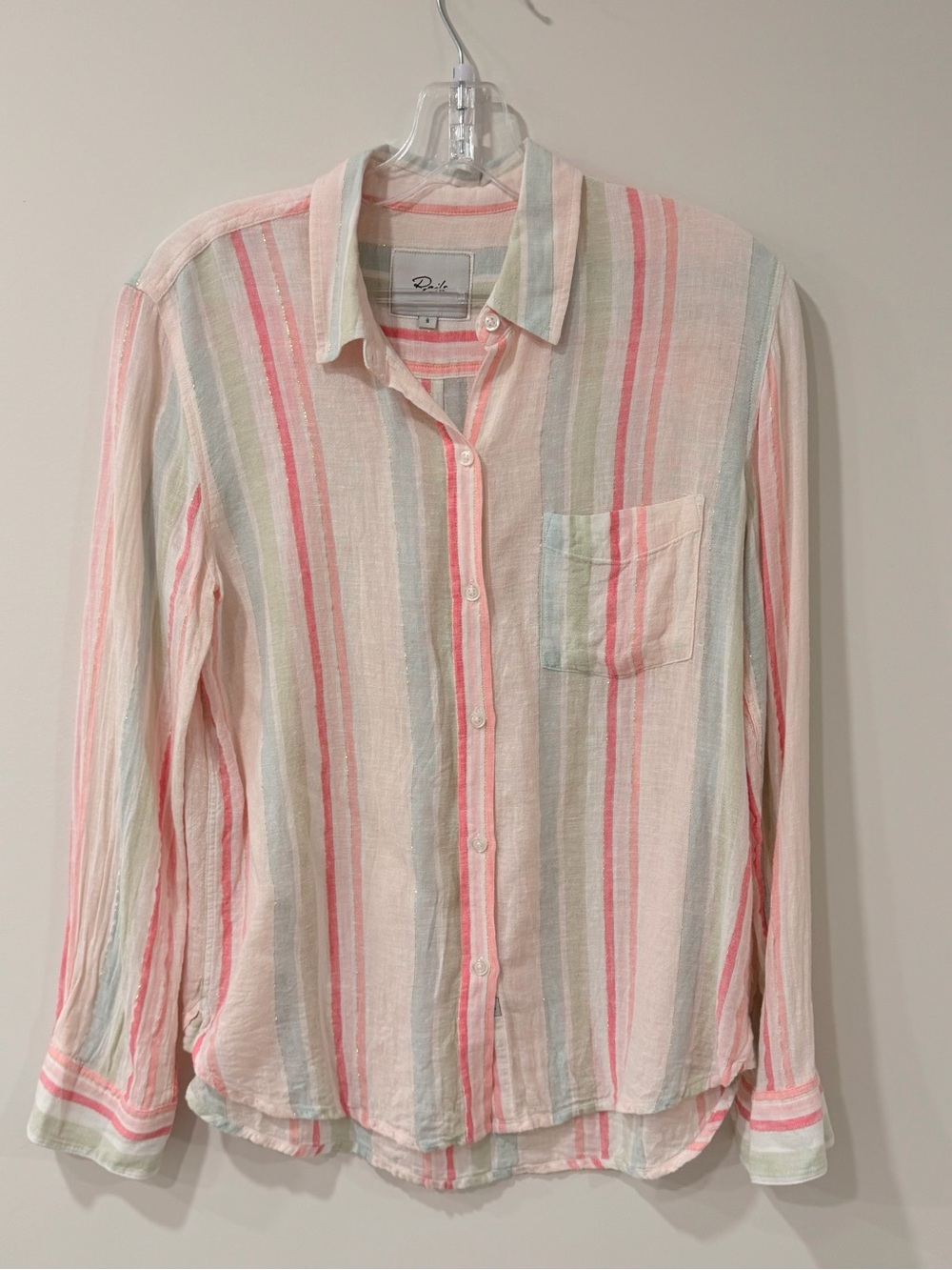 Rails Charli Matera Stripe Lurex Metallic Gauze Button Down Shirt Size Small - Picture 6 of 15